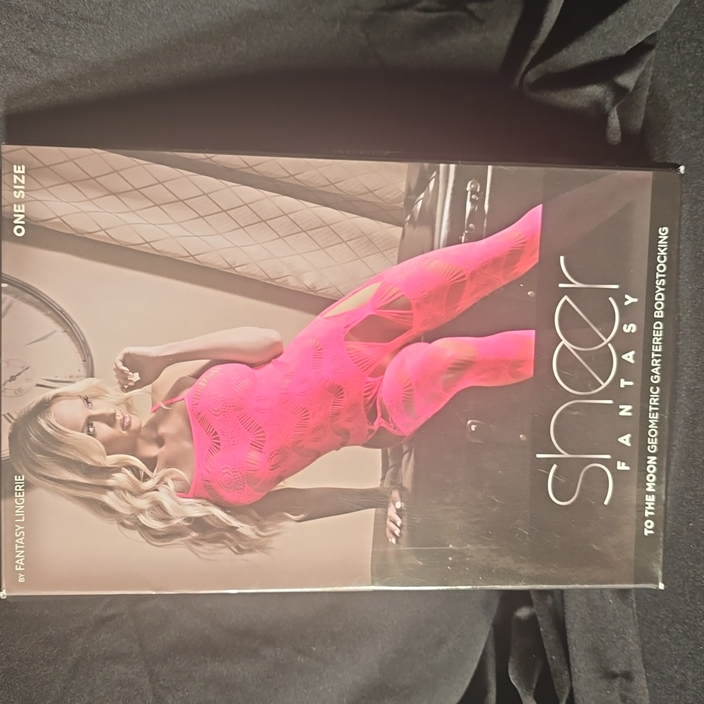 TO THE MOON Geometric Gartered Body Stocking by Fantasy Lingerie- OS- Hot Pink